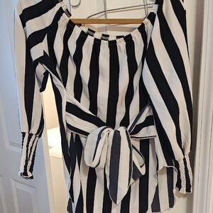 Black and White Striped Women's Top